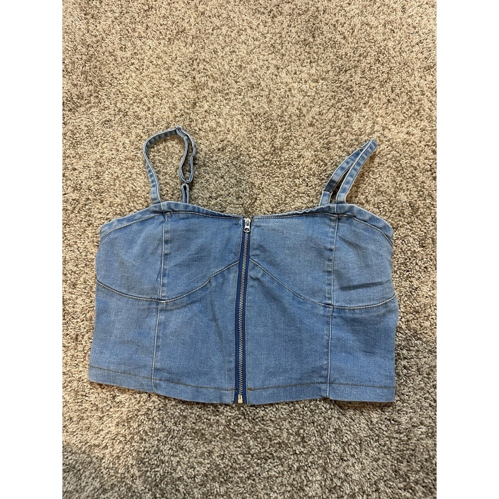 Women's Denim Zip Up Crop Top Size S